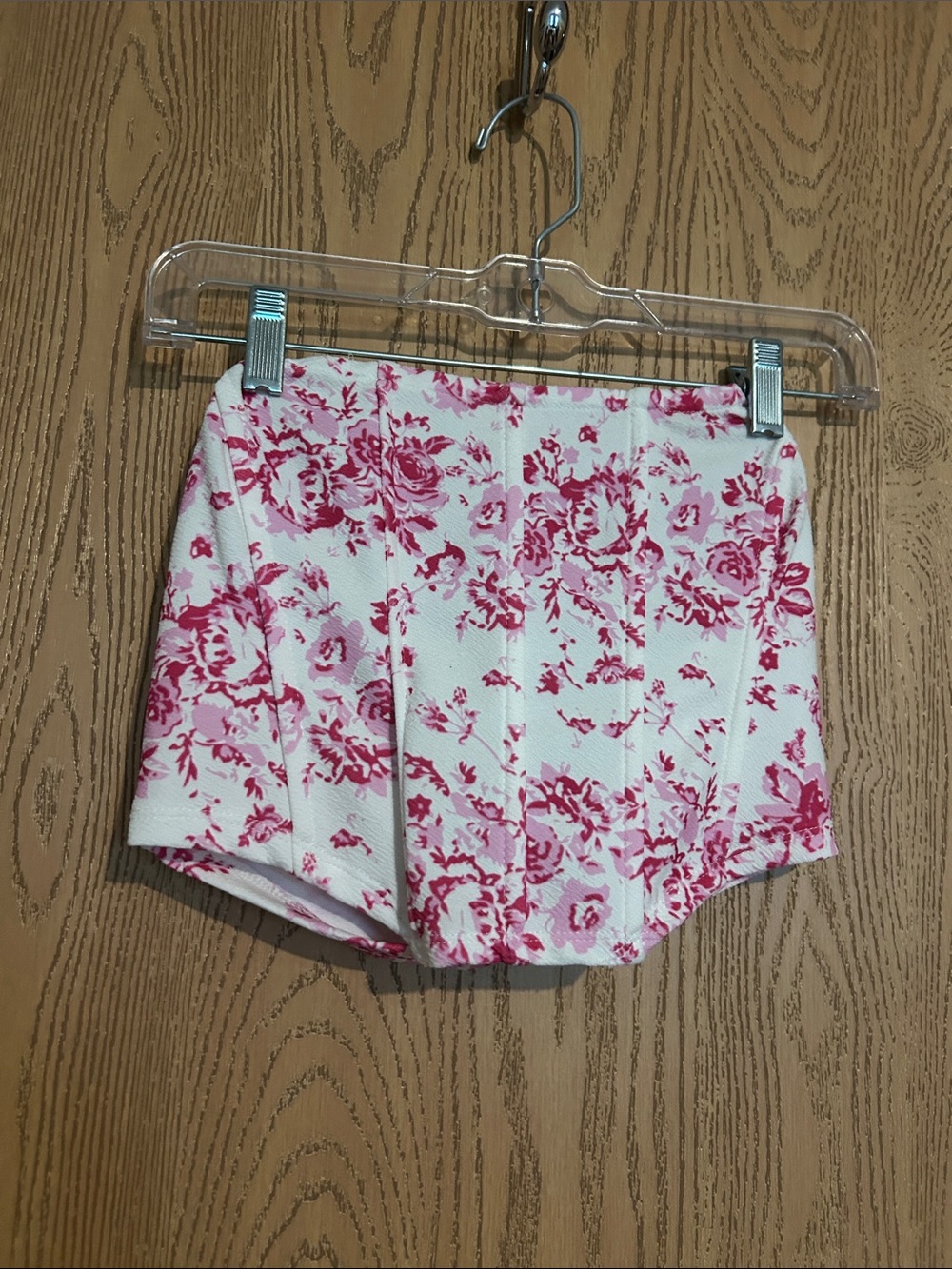 White & Pink Floral Strapless Shirt